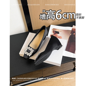 不累脚 女 一脚蹬浅口单鞋 隐形内增高6CM水钻扣玛丽珍鞋 2026新款