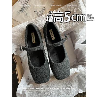 不累脚！小个子内增高5CM毛毛鞋2025秋冬季方头毛绒玛丽珍单鞋女