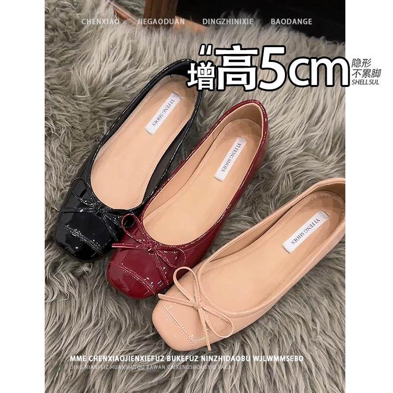 不累脚！隐形内增高显瘦2026春夏季蝴蝶结圆头小个子玛丽珍单鞋女