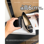 不累脚 女 浅口一脚蹬方扣单鞋 隐形内增高6CM玛丽珍鞋 2026春新款