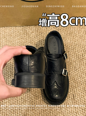 不累脚！增高8CM圆头深口乐福鞋2026春不累脚新款皮带扣单鞋女