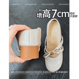 不累脚 2026新款 粗跟高跟鞋 女 内增高7CM银灰色山茶花玛丽珍单鞋