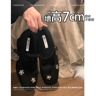 不累脚！内增高7CM方头玛丽珍单鞋女2025秋冬新款小个子高跟鞋