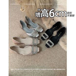 不累脚!内增高6CM水钻玛丽珍鞋2026春新款法式一脚蹬中空单鞋女