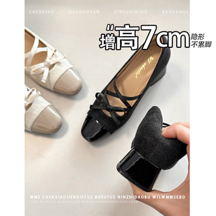 隐形内增高7CM！小个子方头蝴蝶结玛丽珍单鞋2026春新款高跟鞋女