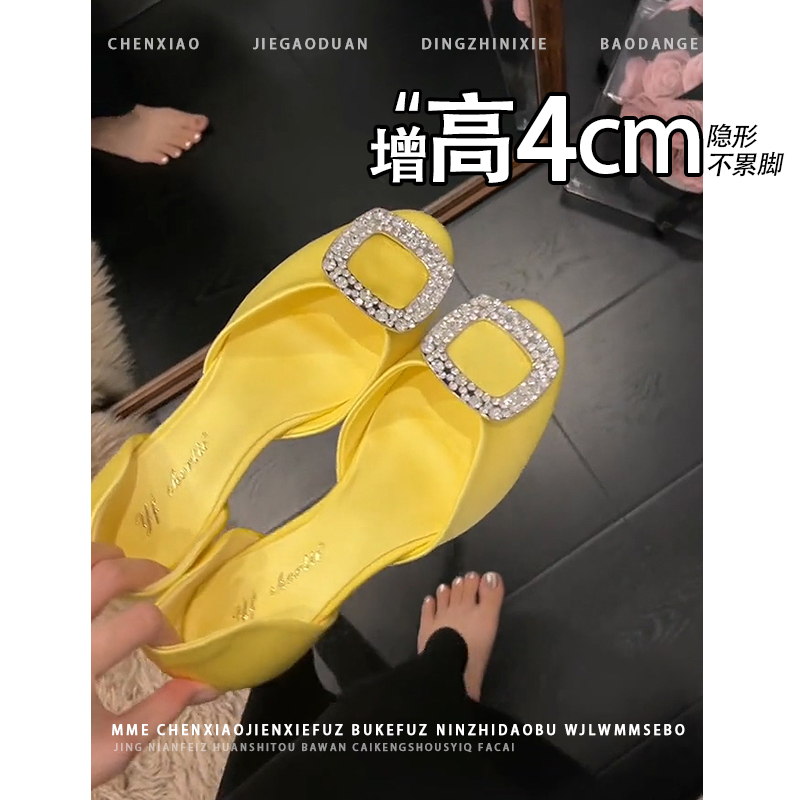 不累脚！隐形内增高4CM玛丽珍鞋2025秋新款浅口小个子中空单鞋女