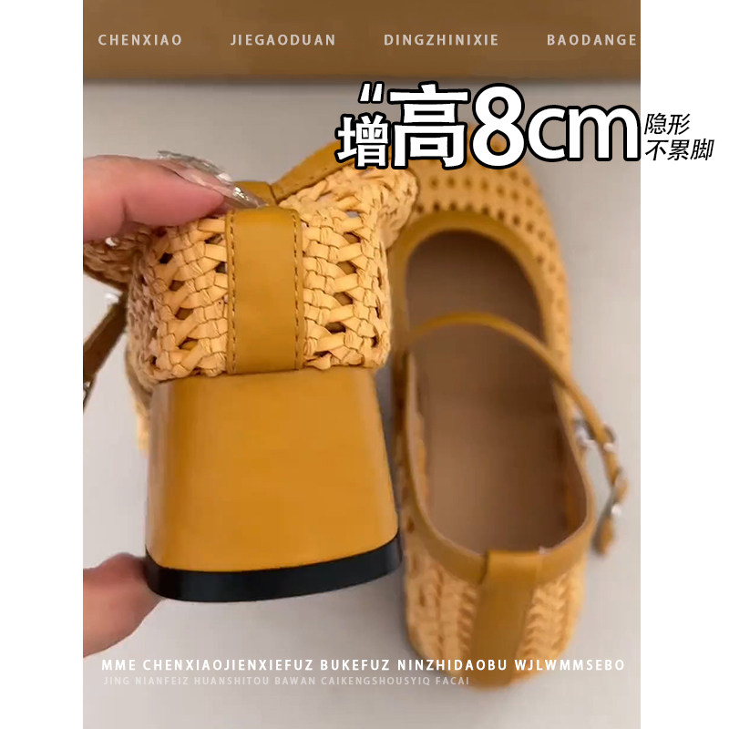 不累脚!隐形内增高8CM玛丽珍鞋女2026新款夏季镂空透气芭蕾舞鞋