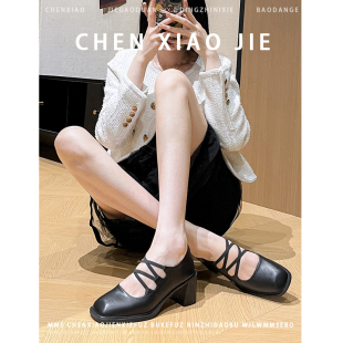 小个子方头粗跟高跟鞋 不累脚 新款 2026春季 女 增高7CM玛丽珍单鞋