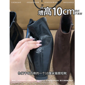 小个子内增高10CM瘦瘦靴女2026秋冬新款 方头靴侧拉链短靴子 法式