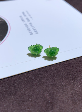 少量款！18k金天然和田碧玉莲花耳钉牡丹花耳饰高级感小巧耳环女