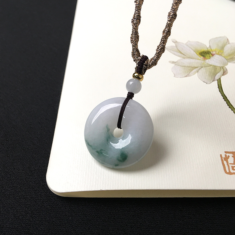 天然翡翠a货飘花平安扣吊坠