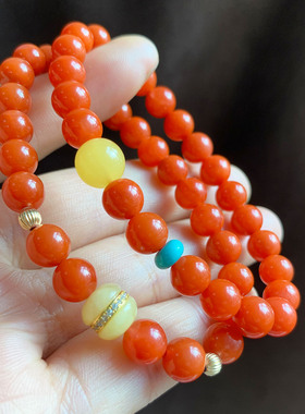 天然南红玛瑙蜜蜡手串