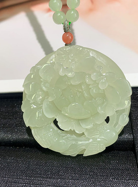 天然和田玉花鸟牌珠链