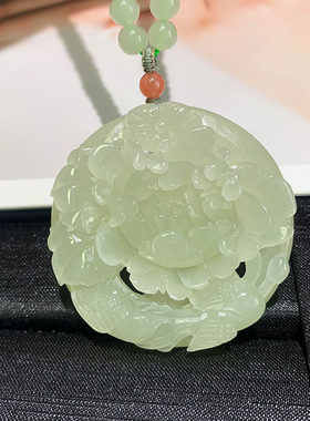 天然和田玉花鸟牌珠链