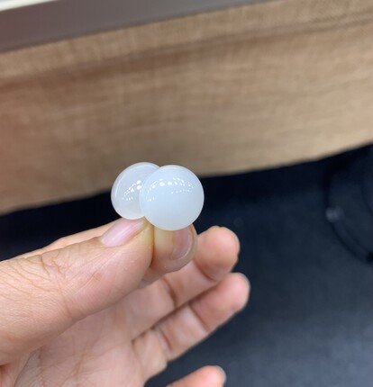 高级感925银镶天然和田白玉耳钉耳钩气质羊脂白蛋面耳饰百搭女
