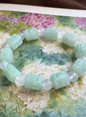 天然缅甸翡翠A货六字箴言手串