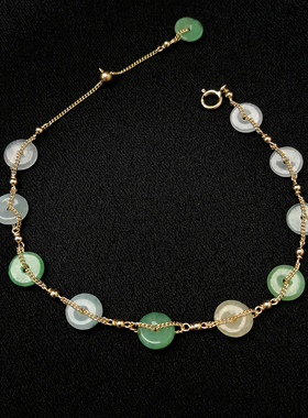 平安扣手链三彩进口14k包金贵气