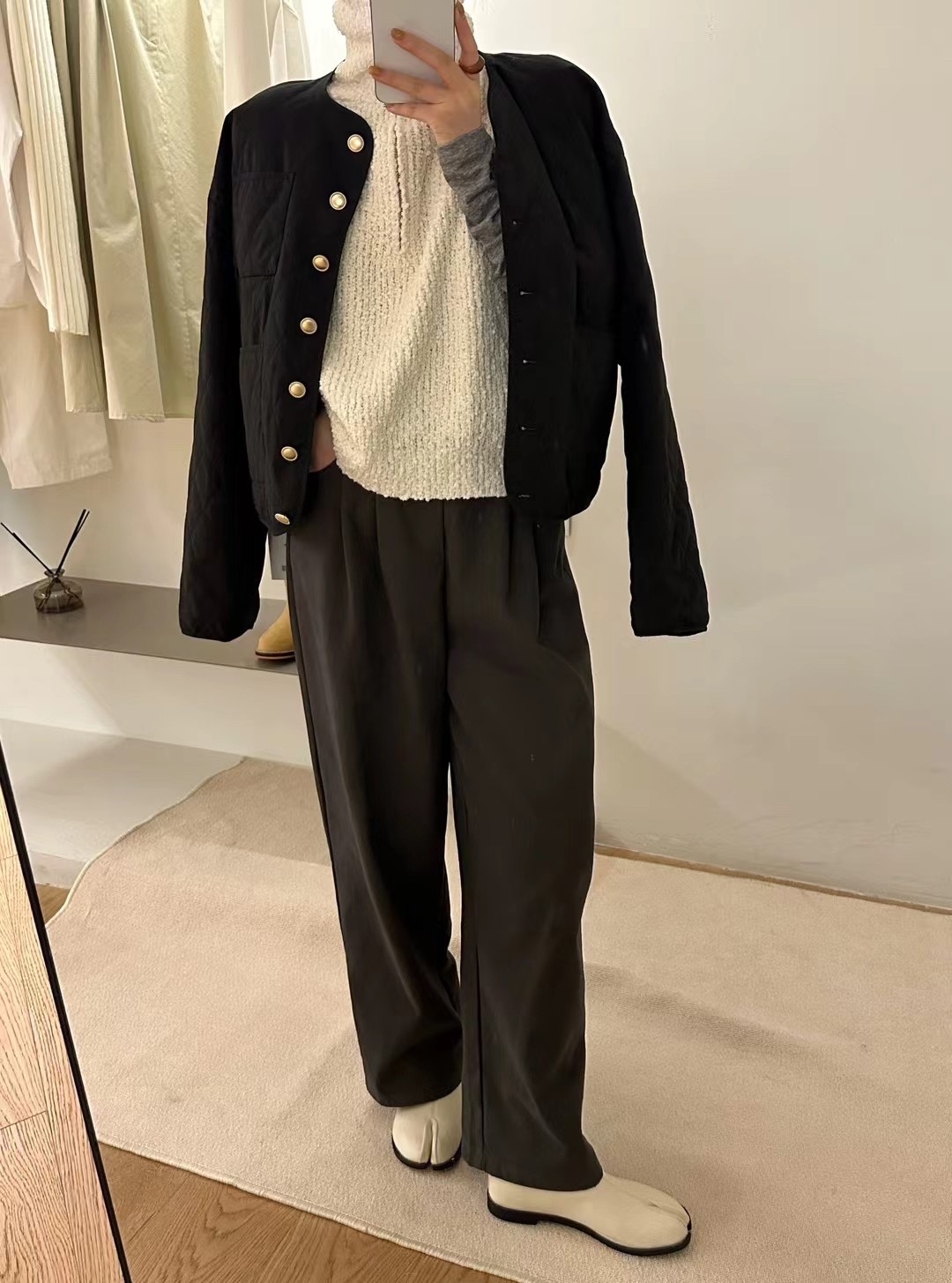 韩系圆领简约菱形格棉衣棉服女秋冬季2023新款宽松百搭单排扣外套