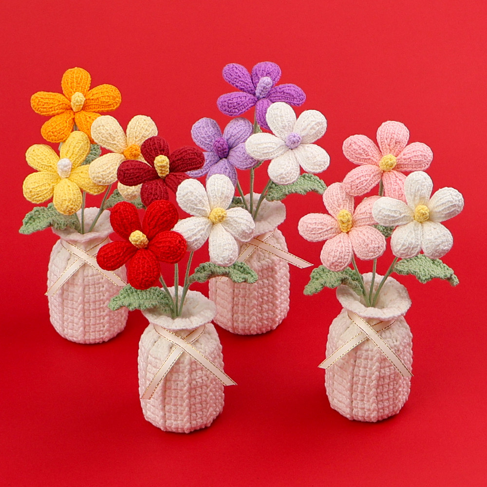 成品手工钩织鸡蛋花毛线花瓶小摆件创意毛线仿真花桌面盆景装饰品,家居饰品,仿真花/假花,淘宝优惠券,粉丝福利购,淘宝优惠卷
