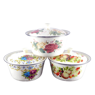 明优创珐琅搪瓷碗带盖汤盆大号锅猪油盆老式泡面碗明火煎药锅加厚