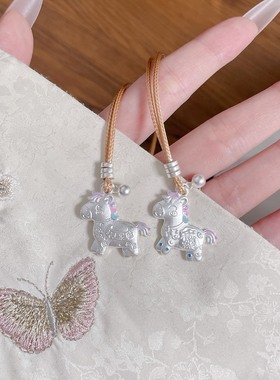 足银999小马银吊坠纯银珐琅彩可爱卡通吊坠项链马上有钱马上暴富