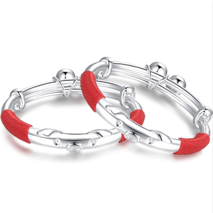 大儿童款纯银手镯光面9999足银小孩婴儿脚环镯男女学生4-15岁手环