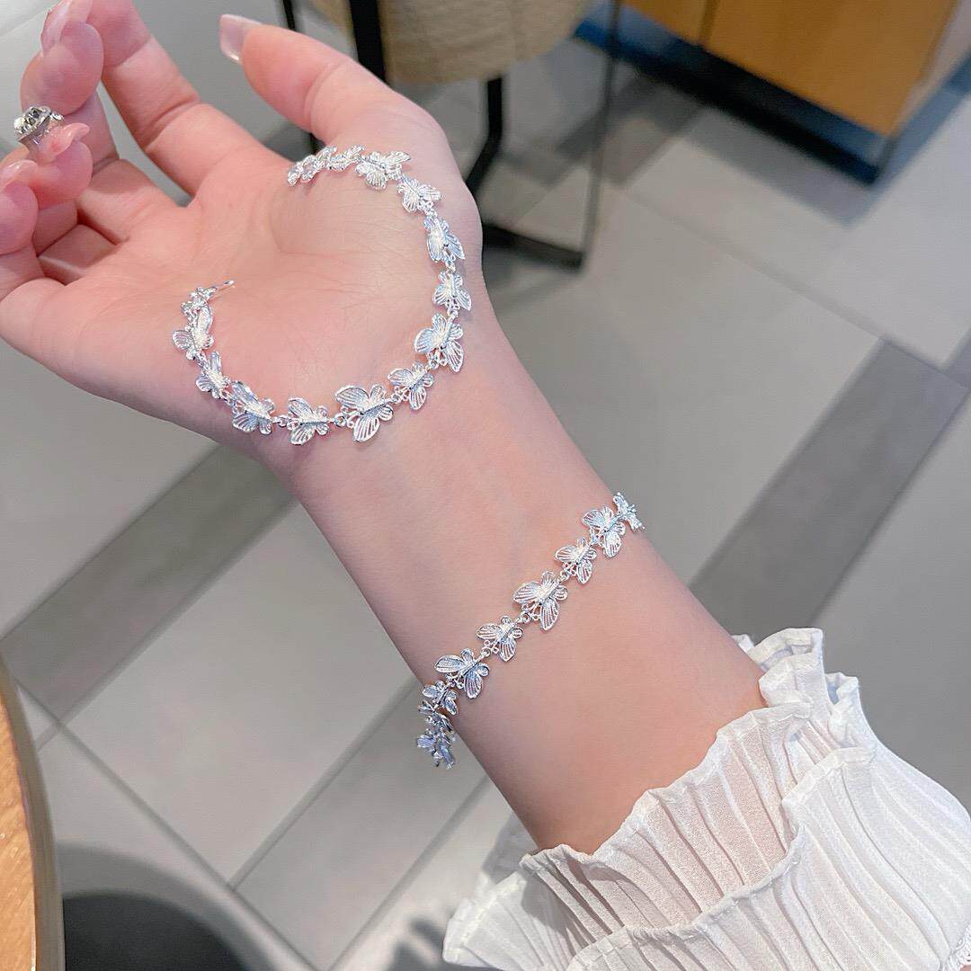 足银999手链 云蝶手链甜美时尚蝴蝶银手串流苏手链送女友春日花花