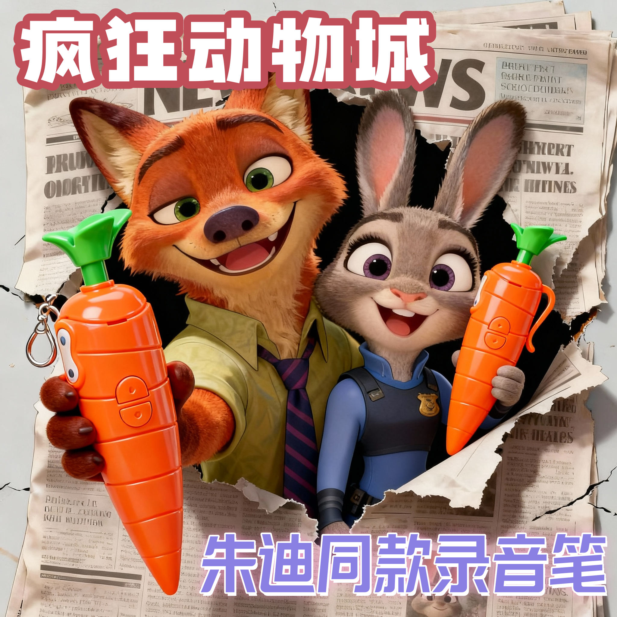 朱迪胡萝卜录音笔疯狂动物城2兔子警官尼克miniso同款周边玩具儿童趣味文具男女孩礼物小学生可爱写字圆珠笔