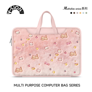 唯鑫V SION粉色小猫笔记本电脑包女适用于苹果macbook电脑包14寸air13华为matebook联想电脑包16寸电脑内胆包