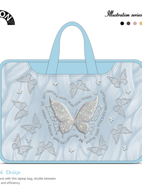 V-SION蓝色蝴蝶笔记本重磅电脑包适用于苹果macbook15点6寸手提包小新air13华为matebook联想女14内胆包防震