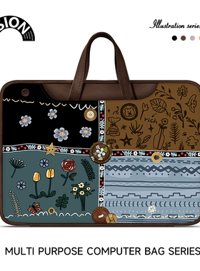 唯鑫V-SION复古拼接笔记本重磅电脑包适用于苹果macbook15点6寸手提包小新华为matebook联想女14内胆包