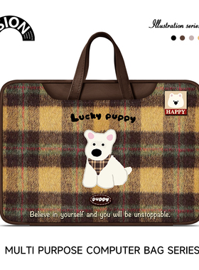 V-SION原创幸运小狗新款笔记本重磅电脑包适用于苹果macbook15寸手提包小新air13华为matebook联想女14内胆包