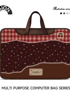 唯鑫V-SION格纹小花笔记本重磅电脑包适用于苹果macbook15点6寸手提包小新华为matebook联想女14内胆包