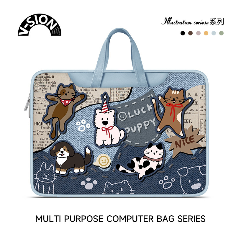 唯鑫V-SION牛仔狗狗笔记本重磅电脑包适用于苹果macbook15点6寸手提包小新华为matebook联想女14内胆包