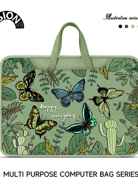 V-SION绿色蝴蝶笔记本重磅电脑包适用于苹果macbook15点6寸手提包小新air13华为matebook联想女14内胆包