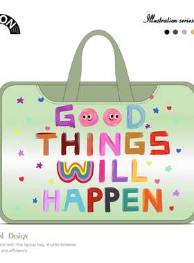 V-SION绿色插画字母笔记本重磅电脑包适用于苹果macbook15点6寸手提包小新air13华为matebook联想女14内胆包