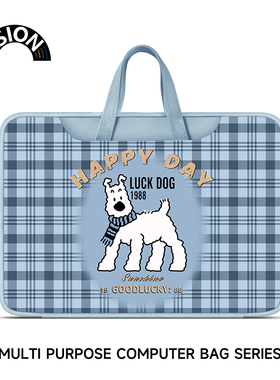 V-SION蓝色百搭格子笔记本重磅电脑包适用于苹果macbook15点6寸手提包小新air13华为matebook联想女14内胆包