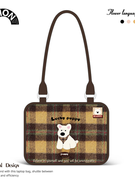 V-SION格纹小狗笔记本重磅托特电脑包女2024款手提适用于苹果macbook15.6小新air13华为matebook联想14内胆包