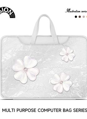 V-SION白色花朵笔记本重磅电脑包适用于苹果macbook15点6寸手提包小新air13华为matebook联想女14内胆包