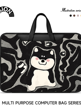 V-SION黑色小狗笔记本重磅电脑包适用于苹果macbook15点6寸手提包小新air13华为matebook联想女14内胆包