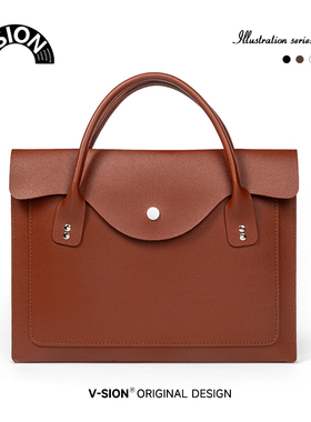 V-SION高级感复古时尚女通勤公文包女士大容量笔记本简易手提皮革电脑包pro款