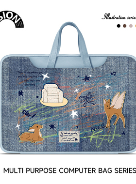 唯鑫V-SION牛仔小鹿笔记本重磅电脑包适用于苹果macbook15点6寸手提包小新华为matebook联想女14内胆包