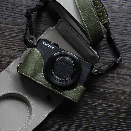 适用佳能g7x3相机套斜挎g7x2复古荔枝纹保护套powershot v1皮套