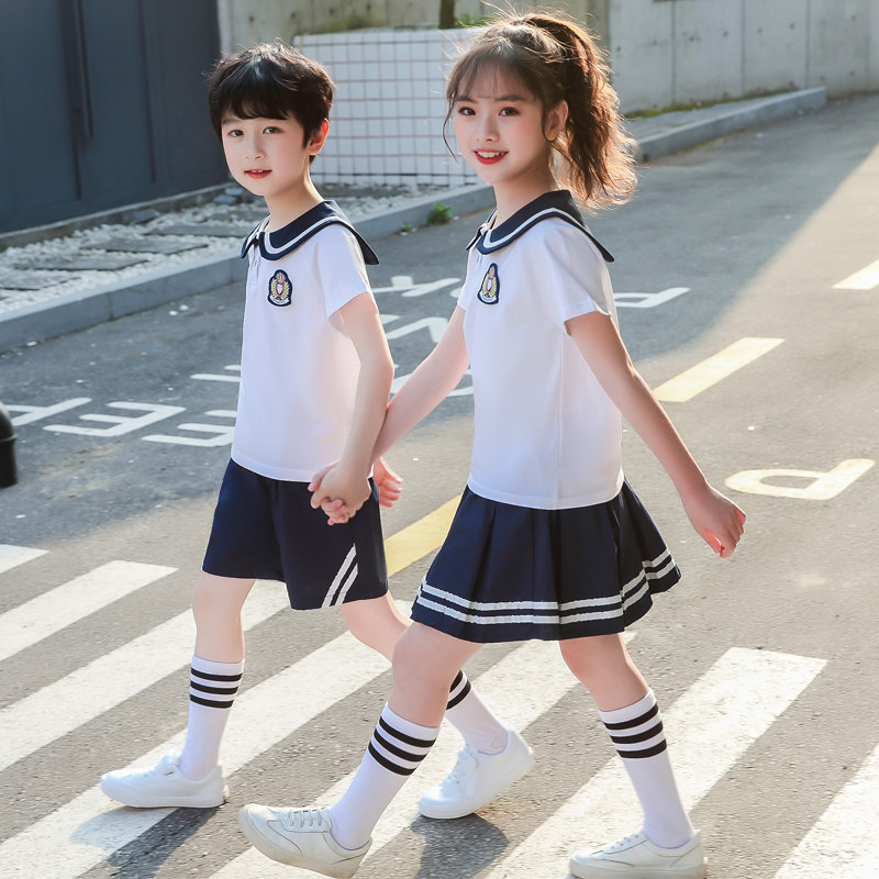 元旦小美满舞蹈服幼儿园园服纯棉海军风校服离别开出花集体舞服装