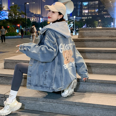 连帽牛仔外套女短款春秋季2025新款宽松bf慵懒风大码冬加绒牛仔衣