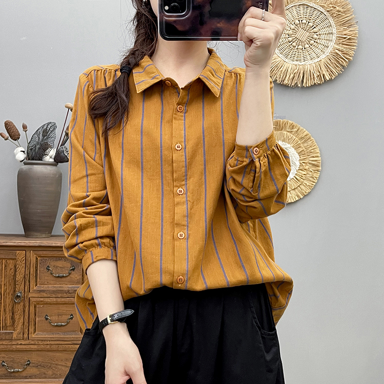 条纹长袖衬衫女2025早秋新款