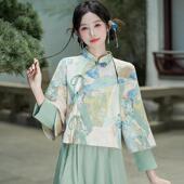 大码 新中式 国风茶艺师套装 禅意茶服小个子改良汉服旗袍工作服秋冬