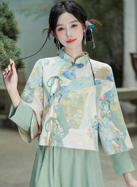 新中式民族风立领印花上衣