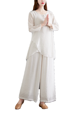 居士服佛系年轻款棉麻汉服套装女春秋大码中式国风茶艺禅意瑜伽服