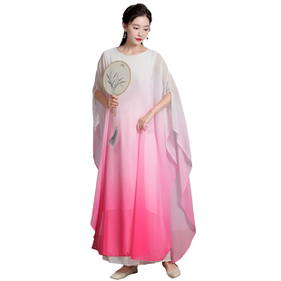 2024新款渐变色飘逸仙气连衣裙文艺复古禅意禅茶服国风导师禅舞服